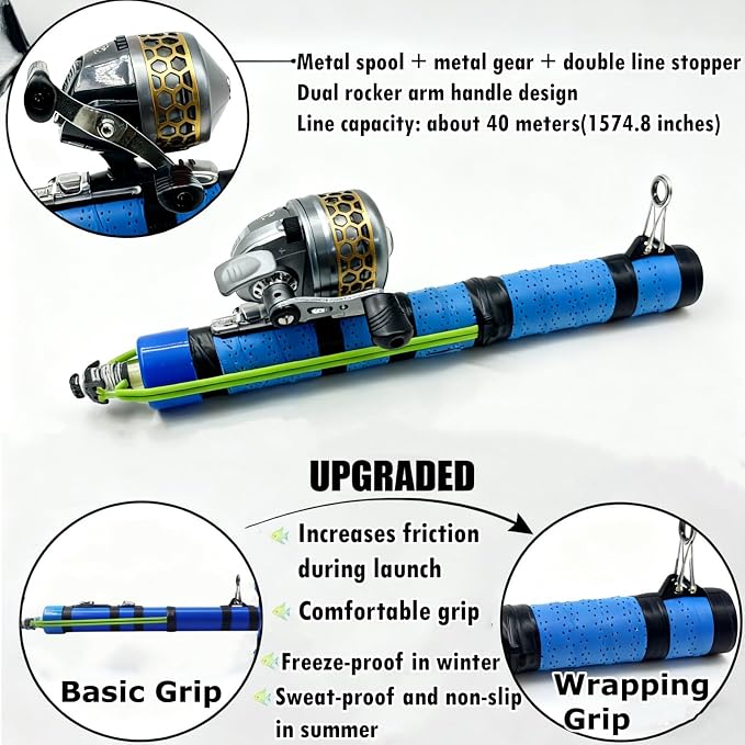 Fishing Catapult Rod Spincast Reel Portable Salt Fresh Water Gear | Upgraded Wrap Foam Grip, Anti-Slip & Freeze-Proof; Attach Sinkers to Hooks for Long Casting Distancer
