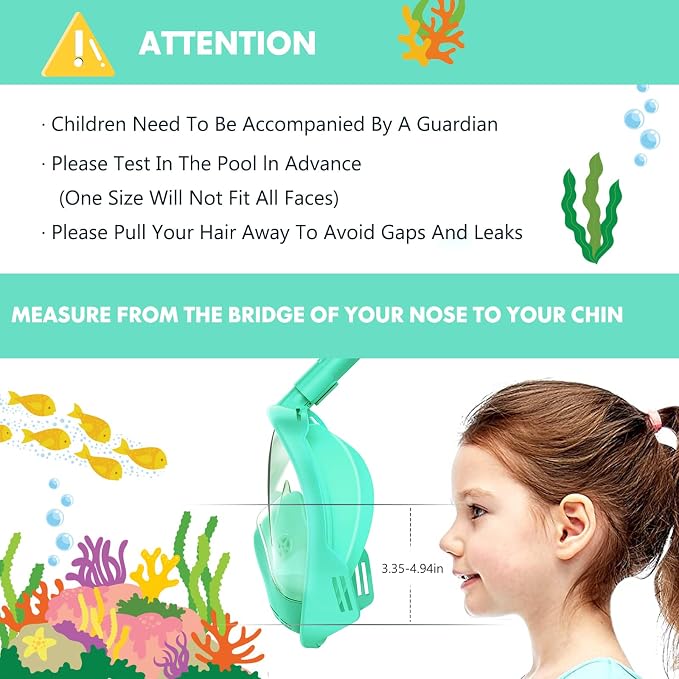Kids Snorkel Mask Full Face, Snorkeling Gear for Kids with Camera Mount, 180 Degree Panoramic View Snorkeling Set Anti-Fog Anti-Leak