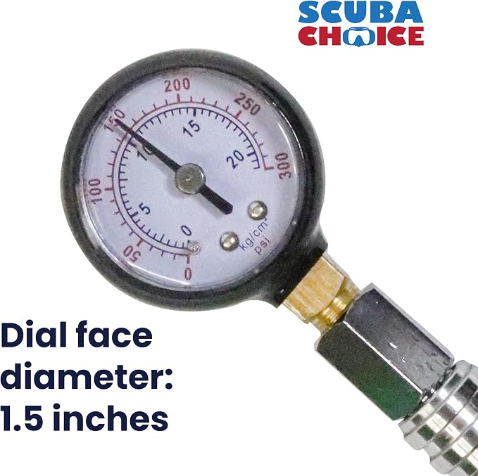 Scuba Choice 1.5" Regulator Intermediate Pressure Checker Gauge - 300 PSI, Accurate Diving Pressure Test Tool for Regulator Maintenance & Safety - Compact, Lightweight, Easy-to-Use Design