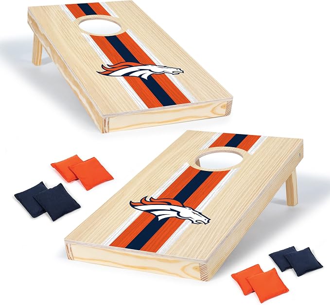 NFL Football Portable Size 1' x 2' Solid Wood Cornhole Set with Direct Print HD Team Graphics – Travel Size