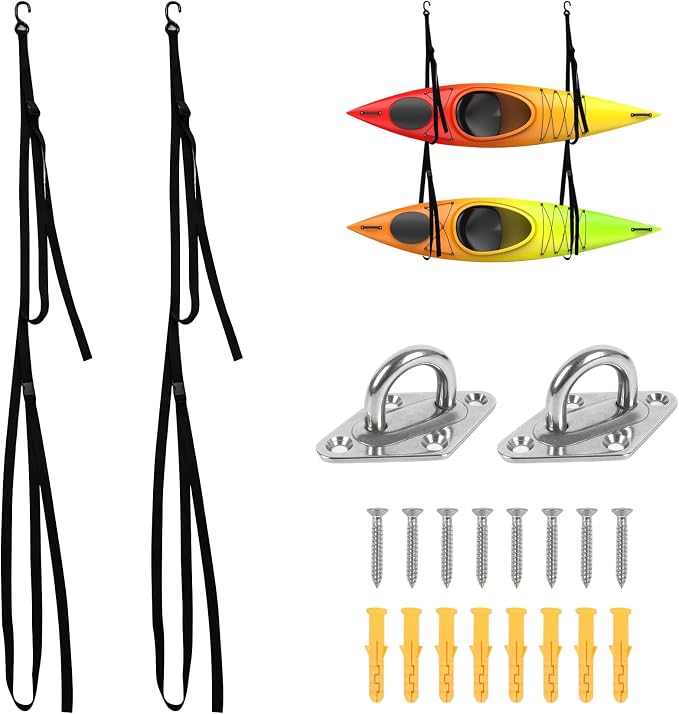 Kayak Storage Strap,Kayak Hanging Straps 1in/1.5in Wide,Adjustable Kayak Wall Mount Straps,Kayak Storage Strap System With Paddle Loops for Hanging 1or 2 Kayak,Paddle Board,Surfboard,Canoe(2/4 Pack)