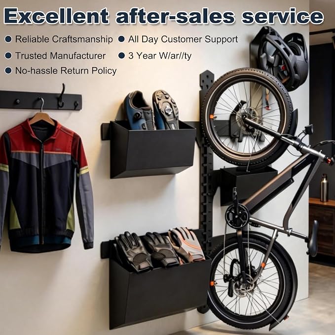 Werhoo Wall Mounted Vertical Bike Storage with Storage Box, Bike Rack Wall Mount for Garage and Home, Fits for Road Bike, Gravel Bike, Mountain bikes etc,Bicycle Storage Rack Easy to Install