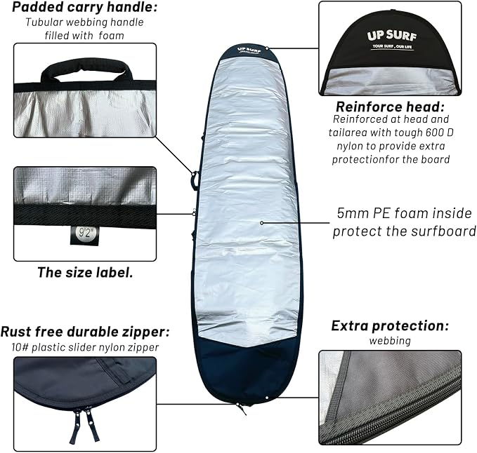 UP SURF Surfboard bag, Daylight Bags for Longboard, Size 8’6”,9’2”,9’6", Surfboard cover for Storage and Transport Surfboard