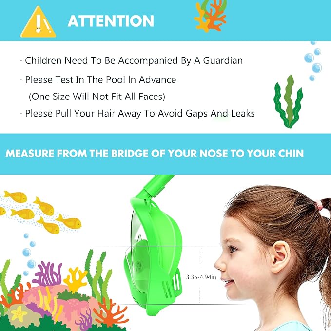 Kids Snorkel Mask Full Face, Snorkeling Gear for Kids with Camera Mount, 180 Degree Panoramic View Snorkeling Set Anti-Fog Anti-Leak
