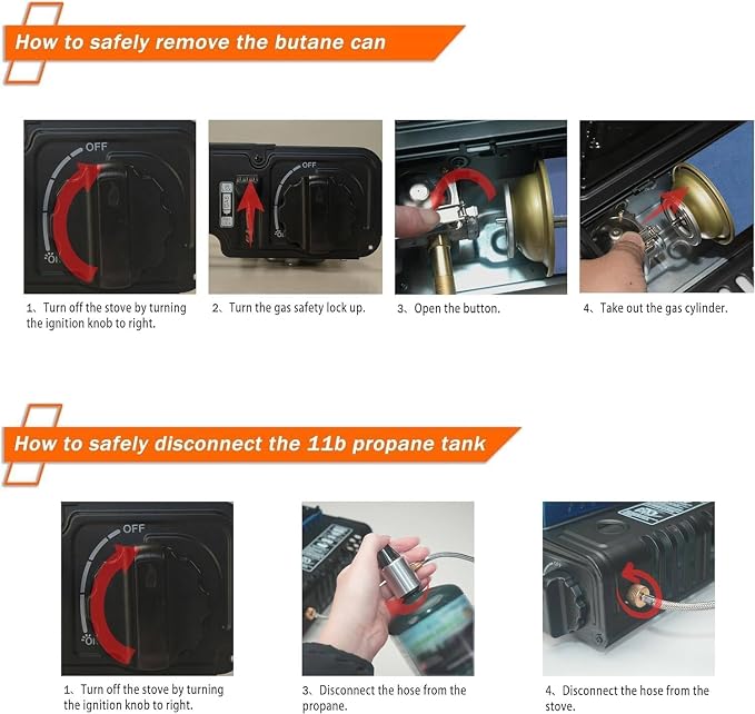 Propane or Butane Stove with Windblocker,Dual Fuel 10,000 BTU Propane Stove for Camping, Automatic Ignition Gas Portable Stove with Propane Adapter Hose Carrying Case for Outdoor (Fuel Not Included)