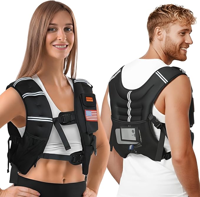 WANOON Weighted Vest for Men Women, 8lb/12lb/16lb/20lb/30lb/40lb Fixed Weight, Plus Size Fitness Vest with Phone Pocket & Reflective Strips for Walking Running Rucking Strength Training