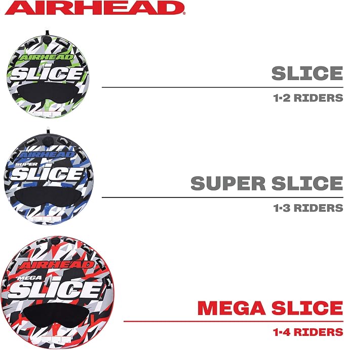 Airhead Slice Towable 2-4 Rider Models, Tube for Boating and Water Sports, Heavy Duty Full Nylon Cover with Zipper, EVA Foam Pads, and Patented Speed Safety Valve for Easy Inflating & Deflating