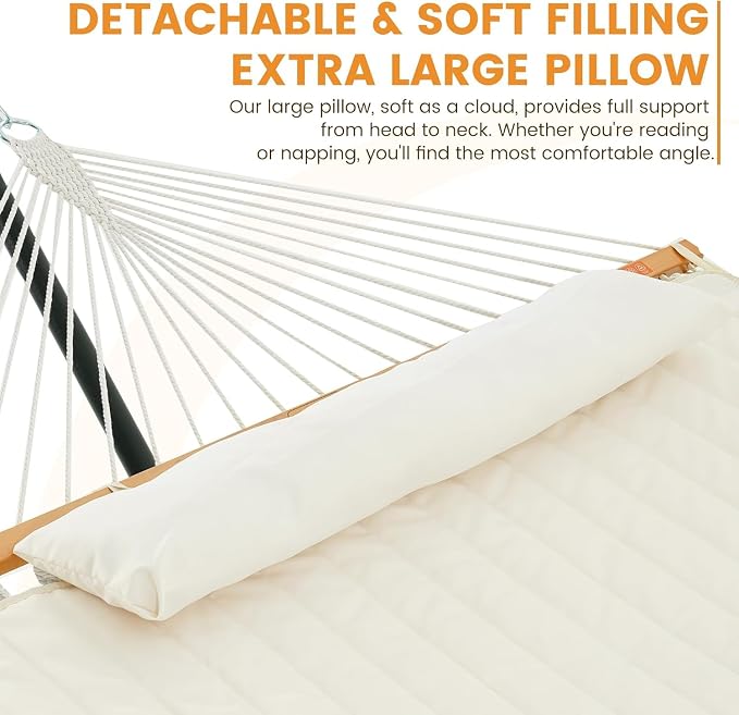 Lazy Daze Hammocks Rope Hammock with Pad, Spreader Bar, Carabiners, Tree Straps, Chains for Outside Patio- Max 450 Lbs, Cream