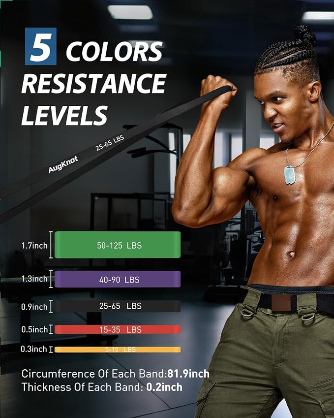 AugKnot Resistance Bands for Working Out: 5-Levels Exercise Bands Set - Pull Up Assistance Elastic Silicone - Physical Therapy/Training/Stretching- Home Gym for Women and Men