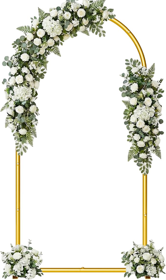 6.6FT Metal Wedding Arch Backdrop Stand,Stable Wedding Arch Frame for Wedding Ceremony Birthday Party Baby Shower Graduation Anniversary Floral Decoration,Gold
