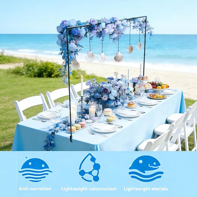 Over The Table Rod Stand with Clamps 16''-98'' Length 16"-47" Tall Adjustable Black Table Arch Hanging for Wedding Birthday Party Anniversary Christmas Halloween Decoration