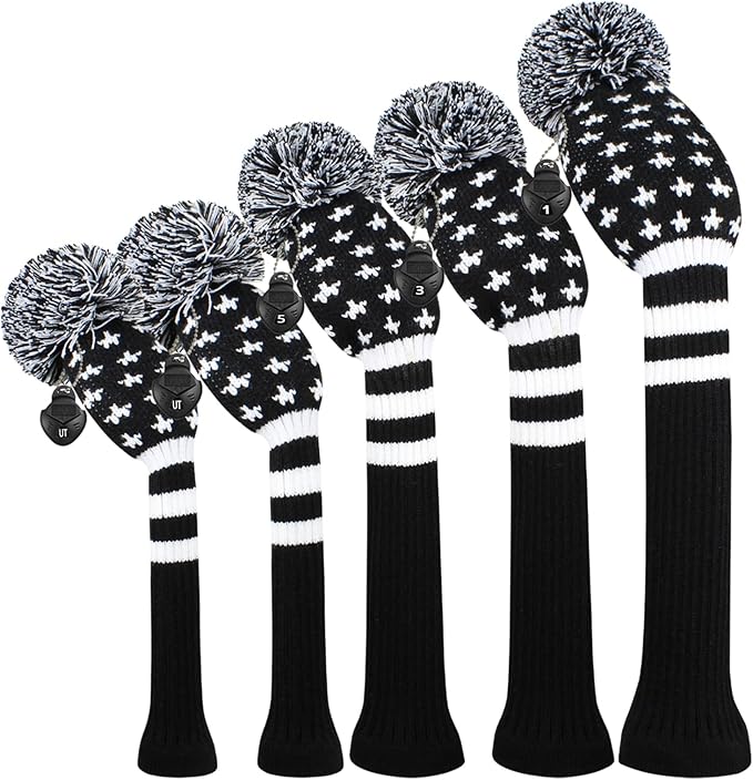 Scott Edward Knit Golf Club Cover for Woods and Driver Set of 5 Head Covers Protect Driver Wood(460cc)* 1 Fairway Wood*2 and Hybrid/UT*2 with Rotating Club Number Tags