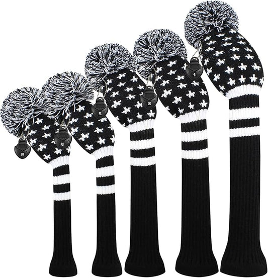 Scott Edward Knit Golf Club Cover for Woods and Driver Set of 5 Head Covers Protect Driver Wood(460cc)* 1 Fairway Wood*2 and Hybrid/UT*2 with Rotating Club Number Tags