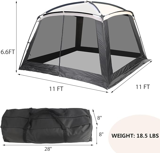 GREGIN Screen House Room 11x11 Ft Mesh Net Tent Canopy Shelter Gazebo, Easy Setup & Waterproof & Sunshade, Suitable for Camping Trip, Backyard, Beach, Picnic