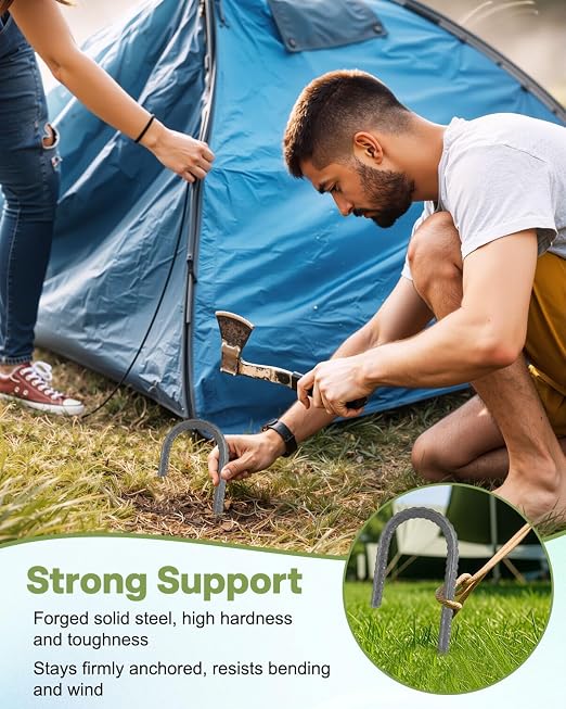 8 Pcs J Hook Rebar Stakes 16 Inch, Heavy Duty Tent Stakes Metal Ground Stake, 3/8" Diameter Yard Stake for Chain Link Fence Camping Inflatables Canopies Swing Sets Yard Decorations