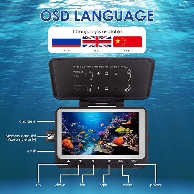 Underwater Fishing Camera, 4.3" HD DVR Portable Fishing Camera 140-Degrees Wide Angle 1200TVL Fish Finder with 8pcs IR Lights for Boat, Lake, Ice Fishing(15M/50ft)