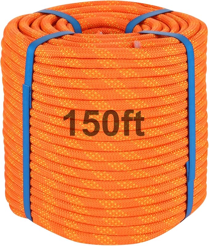 150Ft 1/2 Inch Heavy Duty Climbing Rope - for Tree Swing, Pulling, Outdoor & Gym Use (Orange)