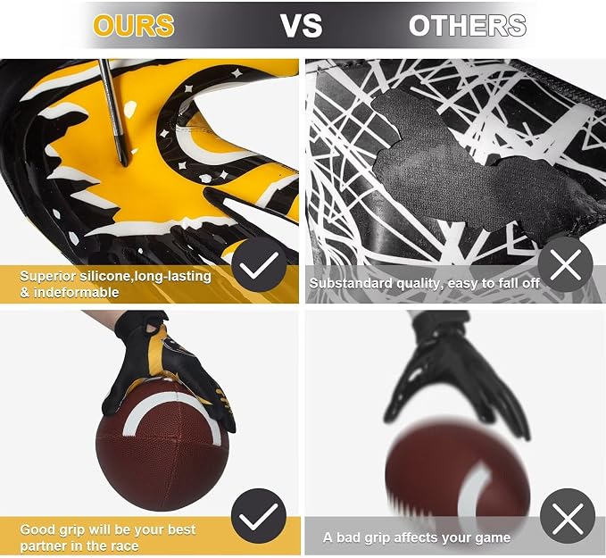 RIGWARL Football Gloves Adult Men, Youth Kids Football Gloves with Super Sticky Grip, Receiver Glove Adult Youth Kids Best Gift for Father‘s Day