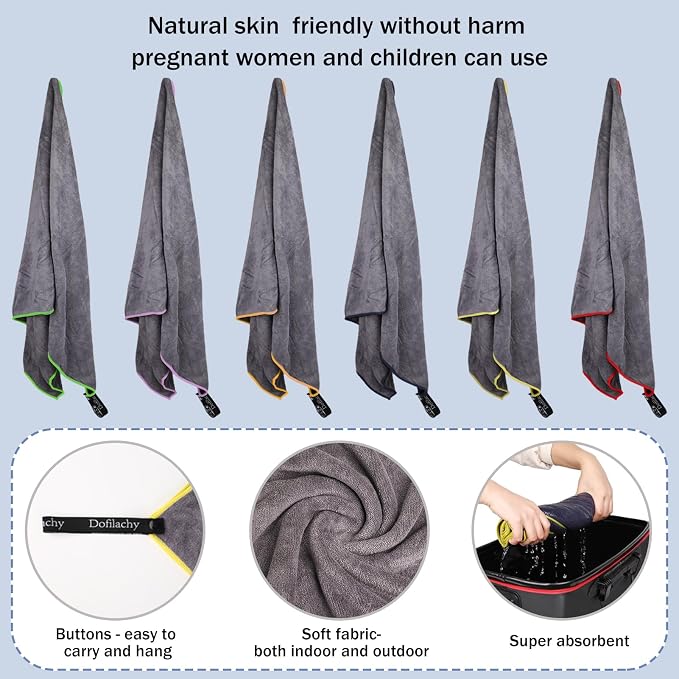 Dofilachy 6 Pack Camping Towel - Camping Towels Quick Dry Towel Microfiber Travel Sports Towel for Camp Bath Beach Swim, Large 24” x 48”