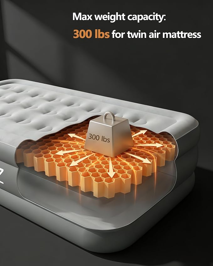 air Mattress, 18-inch Thickened Twin air Mattress, Suitable for Home use, Camping and Travel, Features Quick Inflation and deflation to Save You time (Dark Gray, Twin)