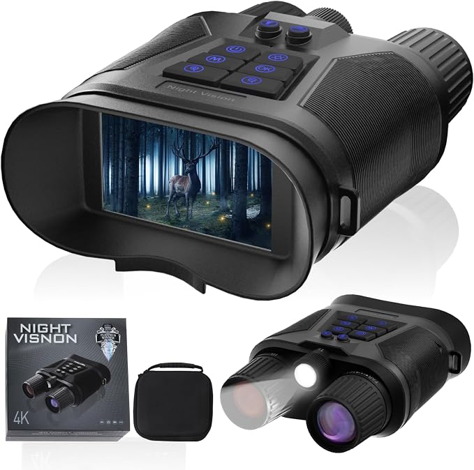 4K Digital Night Vision Goggles for Adults - Rechargeable Infrared Binoculars with 3'' Large Screen - 32GB Card Included, 3500mAh Battery, Audio Recording - 8X Zoom for Hunting, Camping & Security