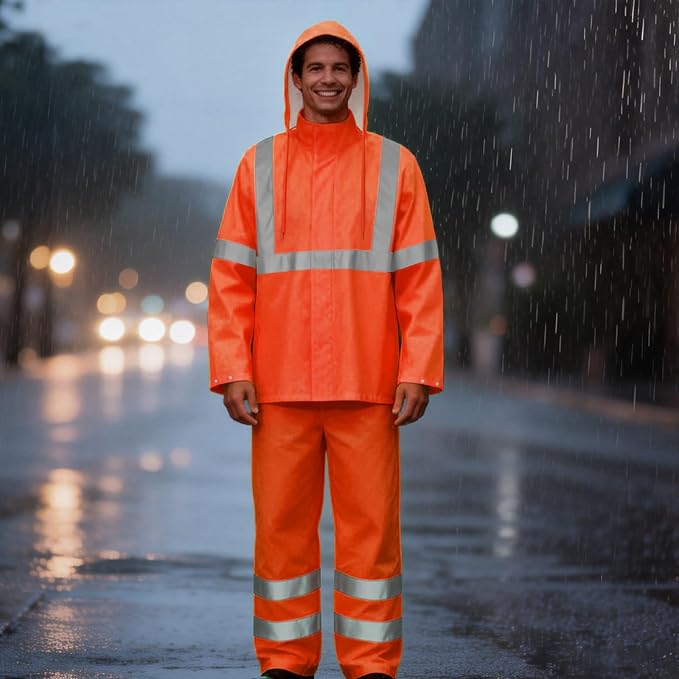 Rain Pants, High Visibility Safety Coat, Hi Vis Waterproof Work Pants, Lightweight Rain Gear for Outdoor Activities, Men Women, Orange P, S-M