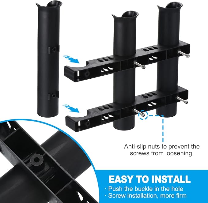 PATIKIL Fishing Rod Holder Brackets, Plastic 3 Link Tube Rod Rack, 2 Pack Wall/Side Mounted Fishing Pole Holder with Screws for Truck, Kayak, Black