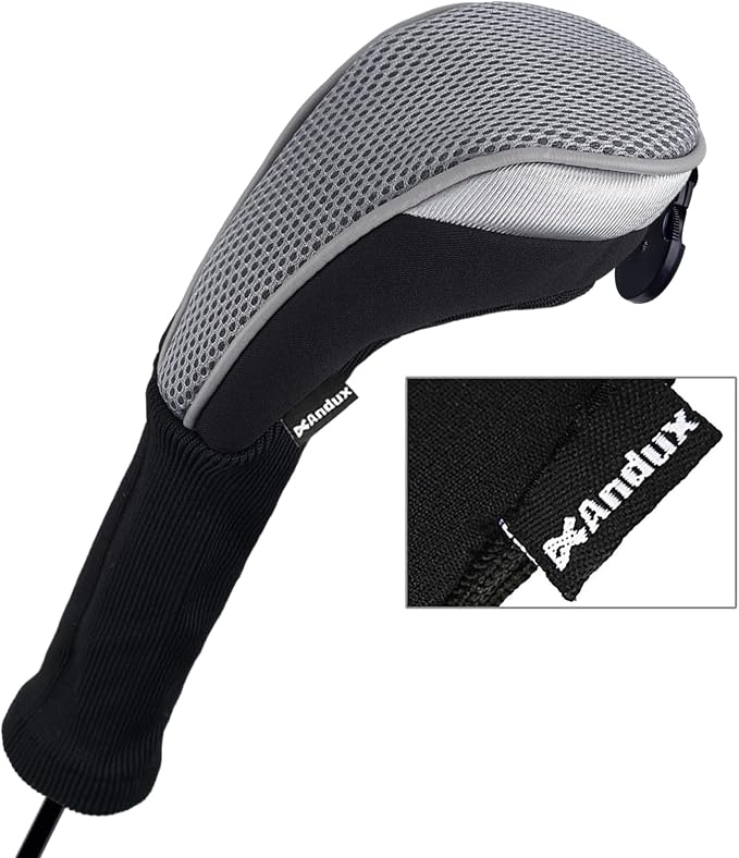 Andux 3pcs Long Neck Golf Hybrid Club Head Covers Dial No. Tag CTMT-02 | Mesh Breathable material | all the Same Size | Coloured Piping | Pull-On Closure