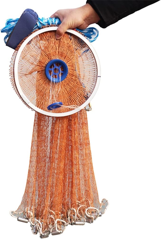 Cast Fishing Net with Aluminum Frame, 0.8 inch Mesh, 7.8-13.8 ft Diameter