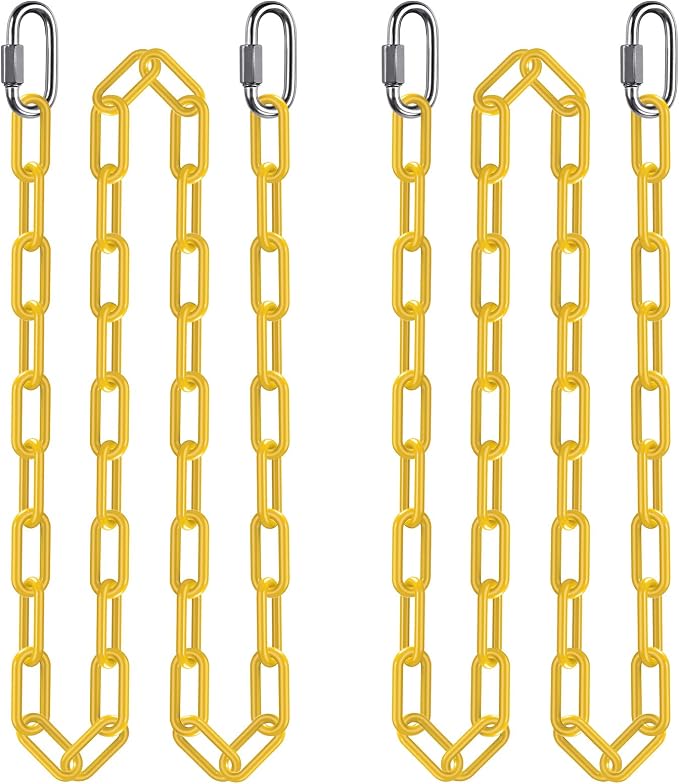 BeneLabel 2Pcs 100" Coated Swing Chain with Carabiners 1000 LBs Capacity Heavy Duty Hanging Chains Porch Swing Chains with Hooks Yellow Chain for Hammock Chairs, Tree Swing, Hanging Chair, Heavy Bags