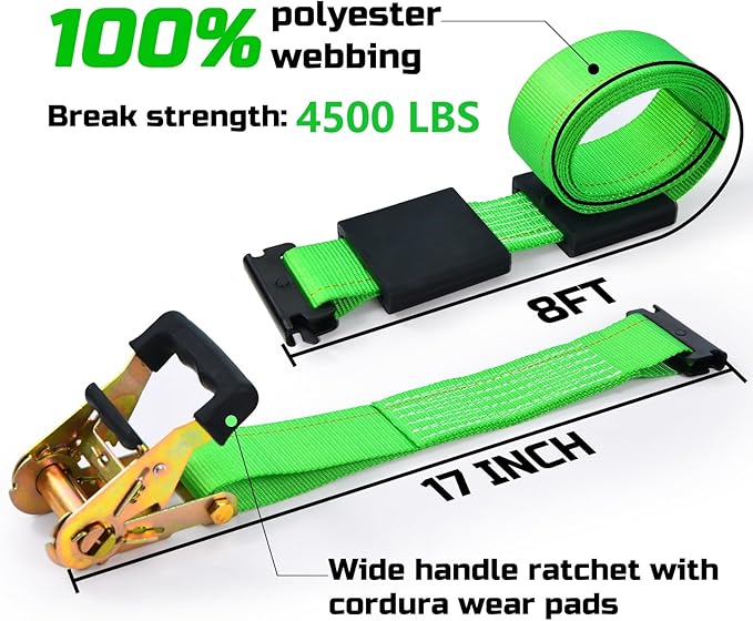 Trekassy Wheel Chock Tie-Down Kit with Rubber Blocks, (4,500lb Break Strength) Heavy Duty E Track Trailer Tire Straps for ATV, UTV, Lawn Mower- 4 Pack