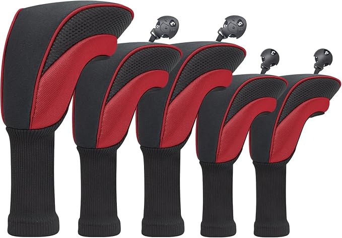 Golf Club Head Covers for Woods 3/4/5/6 Pieces Long Neck Mesh Sports Golf Club Headcovers Set with Interchangeable No. Tags 3 4 5 6 7 X Golf Accessories for Men Women