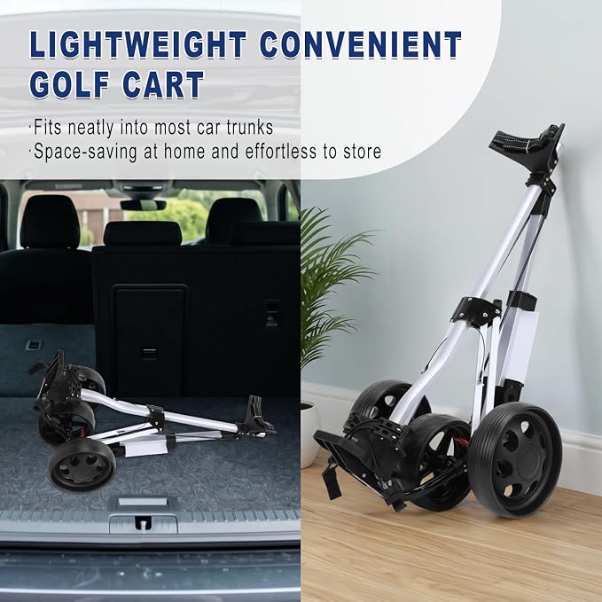 PGM Foldable Golf Push Pull Cart for Stable and Durable with Foot Brake, Lightweight Walking Cart with 3 or 4 Wheels for Courses and Players