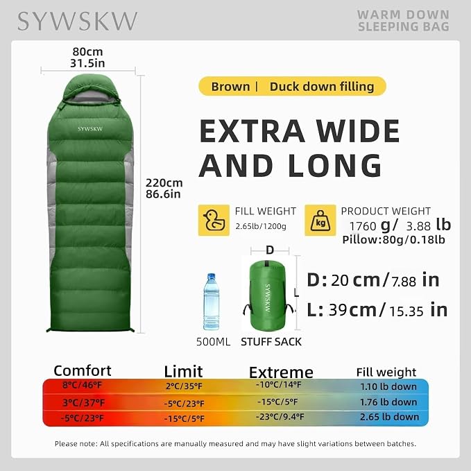 Ultralight Down Sleeping Bag with Pillow,15°F 32°F 46°F Sleeping Bag for Women,Men,Youth Backpacking,Hiking and Camping Outdoor with 680FP Duck Down