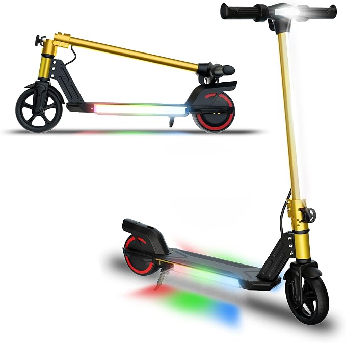 Foldable Electric Scooter for Kids, with Bright Front LED Lights,Shining Pedal, LED Display, Dual Brakes 150W Motor Kids Electric Scooter, UL2272 Certified