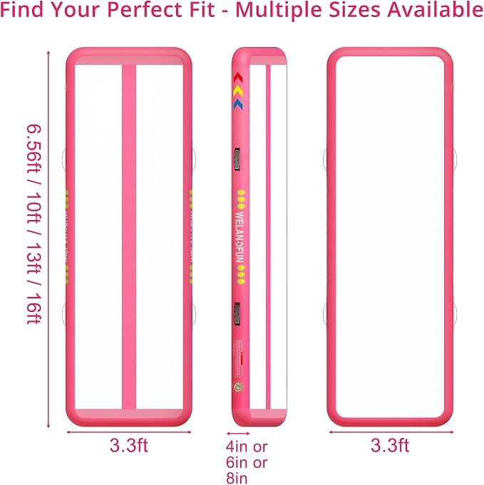 Air Tumble Track Mat for Gymnastics | 4/6 / 8 inches Air Tumbling Mats, 6.56/10 / 13 / 16ft Inflatable Gymnastics Mat for Home Use, Training, Cheerleading, Water Yoga with Electric Air Pump