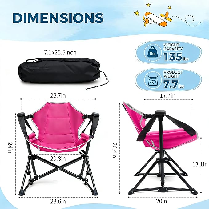 Kids Hammock Chair,Adjustable Kids Camping Chair,Folding Chair with Stand,Portable Hammock Chair for Camping, Travelling and Patio,Green,Supports 135 LBS (Pink)