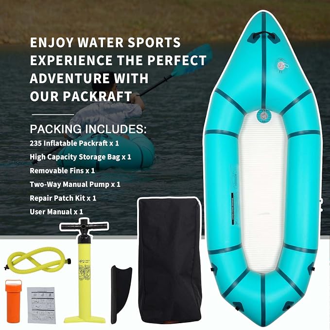 PVC Packrafts,1 Person Packraft for Flat Water Rafting Camping Trip/Fishing/Water Adventures, Travel Kayak with Two-Way Manual Pump, 300lb Weight Capacity