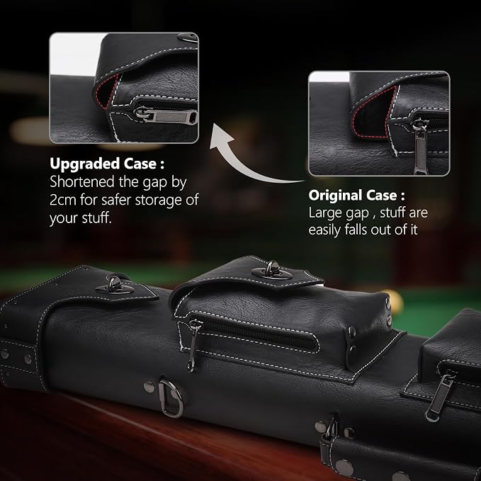 Hard 3x5 Pool Cue Case, 8 Hole Pool Cue Stick Case Billiard Cue Case, Holds Up to 3 Butts and 5 Shafts, Topstitching Design