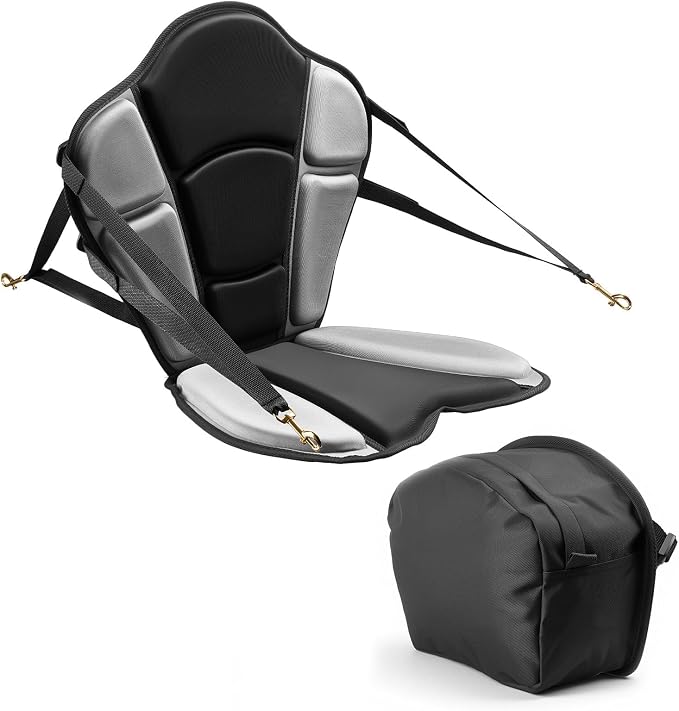 VEVOR Kayak Seat, Universal Paddle Board Seat with Adjustable Back Support, Multiple Thickness Options (0.5” to 2.6”), Soft Padded Cushion & Storage Bag for SUP, Canoe, Fishing Boat, Inflatable Kayak