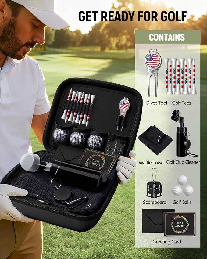 Golf Gift for Men and Women - Golfing Accessories Kit Golf Gift Set for Birthday Valentines Day with Handy Case, Balls, Tees, Divot Tool, Score Counter, Club Cleaner, Towel, Card for Golfer