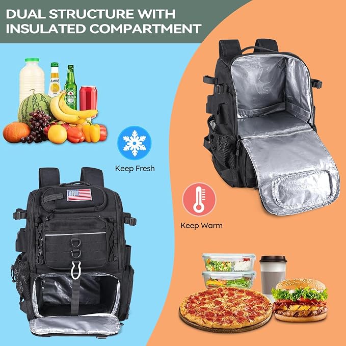 Bagenerous 39L Fishing Tackle Backpack with Rod Holders & Cooler,Water-resistant Fishing Gear Storage Bag with Protective Rain Cover,Black