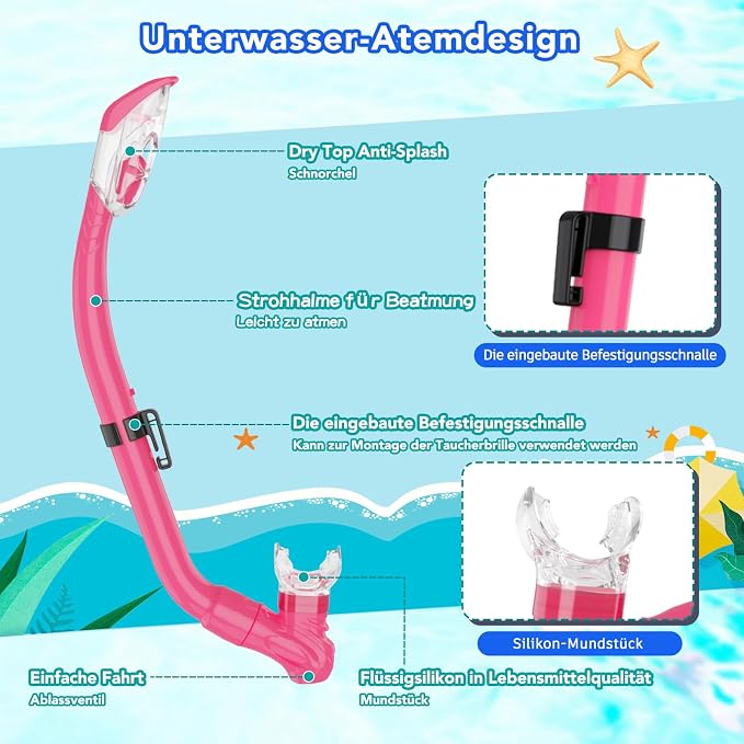 Snorkeling Gear for Kids with Foldable Silicone Full Dry Snorkel, Kids Snorkel Set Anti Leak Youth Junior Snorkeling Package Diving Mask Soft Tube with Mesh Bag Scuba Swimming Goggles