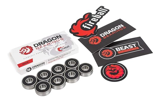Fireball Dragon Roller Skate Bearings 16 Pack - High Performance Skate Rated Rollerblade Bearings - Dragon Roller Bearing Inline Skate Bearings, Guaranteed for Life (ONE Size, Race)