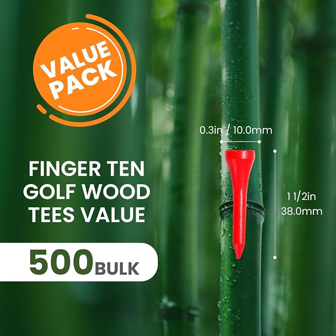 FINGER TEN Bamboo Golf Tees Wood 1 1/2 2 3/4 3 1/4 Inch Wooden Short Long Tee Color Bulk 250/500/1000/2000 Count for Men Women Kids in Red Pink USA Flag