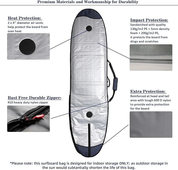 Abahub Premium Surfboard Travel Bag, Foam Padded Surf Board Cover, Shortboard Carrying Bags for Surfing, Outdoor, Airplane, Car, Truck,Size 6'0, 7'0, 7'6, 8'0, 8'6, 9'0, 9'6, 10'0