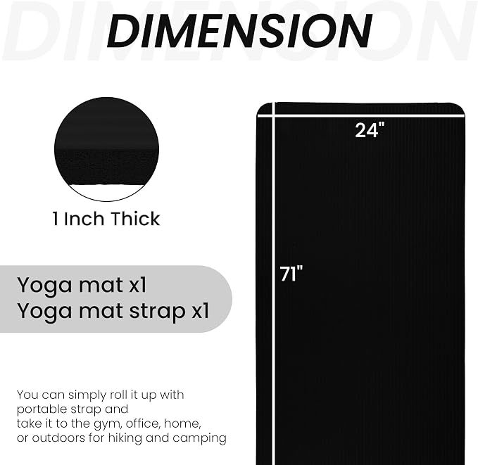 Signature Fitness Extra Thick High-Density Foam Yoga Mat – Multiple Thicknesses (1/2" & 1") / Multiple Colors – Double-Sided Non-Slip Surface – with Carrying Strap for Pilates, Yoga & Home Workouts
