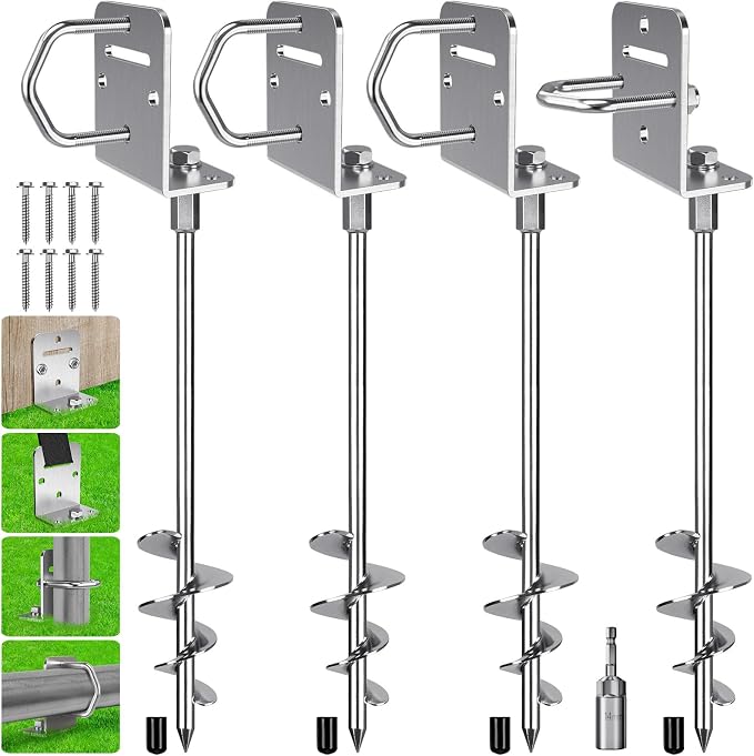 BeneLabel 2/4/6 Pack 18" 24" Ground Anchors Screw in Shed Anchor with L Bracket Trampoline Anchor Spiral Swingset Anchors for Swing Set, Mobile Home, Fence, Playset, Tent, Canopy, Carport