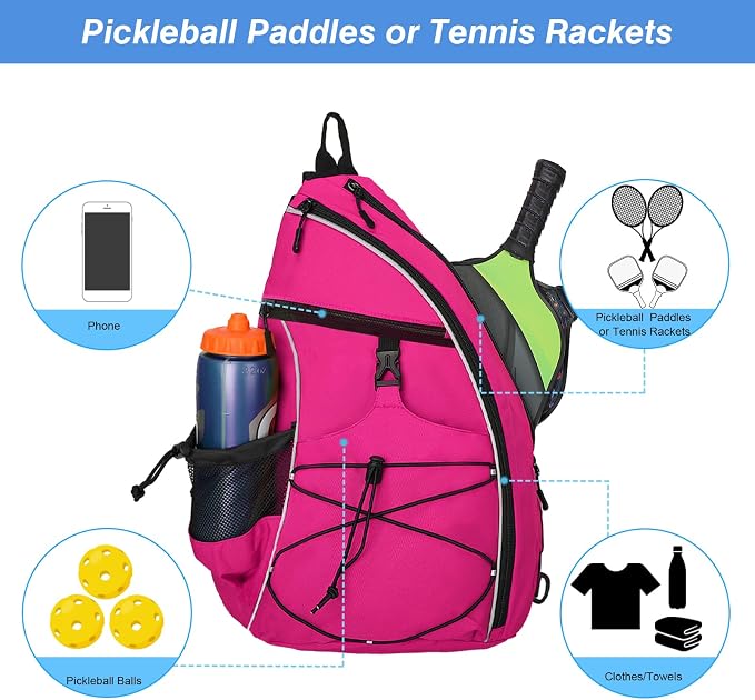 WOLT Pickleball Bag,Crossbody Sling Bags for Women Men,Pickleball Backpack with Fence Hook for Tennis, Racketball