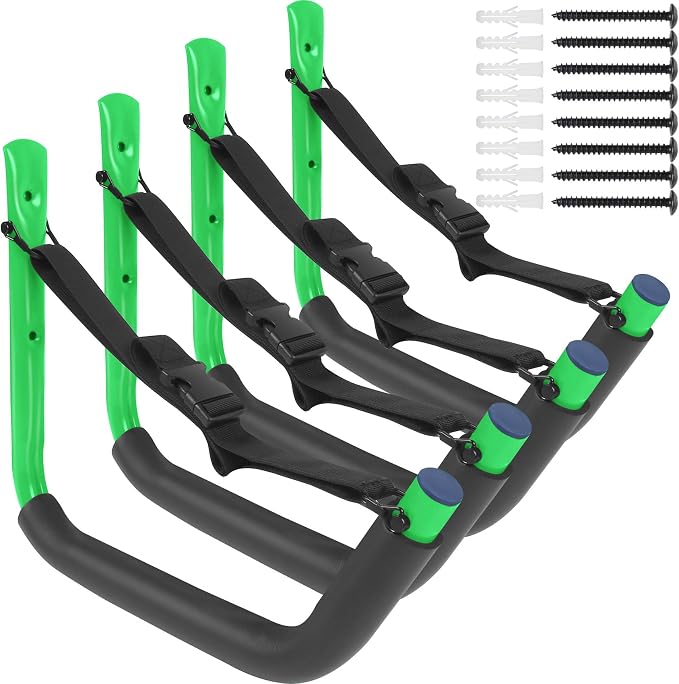 Kayak Storage Rack,Kayak Rack for Garage,Kayak Wall Mount Kayak Wall Rack with Nylon Straps,Heavy Duty Kayak Hanger Kayak Hook Suitable for Kayaks and SUP Paddle Board(4Pack,6 Colors)